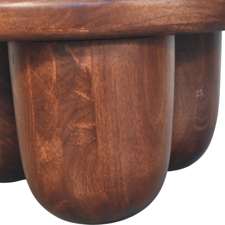 Clara Sculpted Coffee Table - Solid Mango Wood Center Table for Living Room - product view 7 showing handcrafted solid...