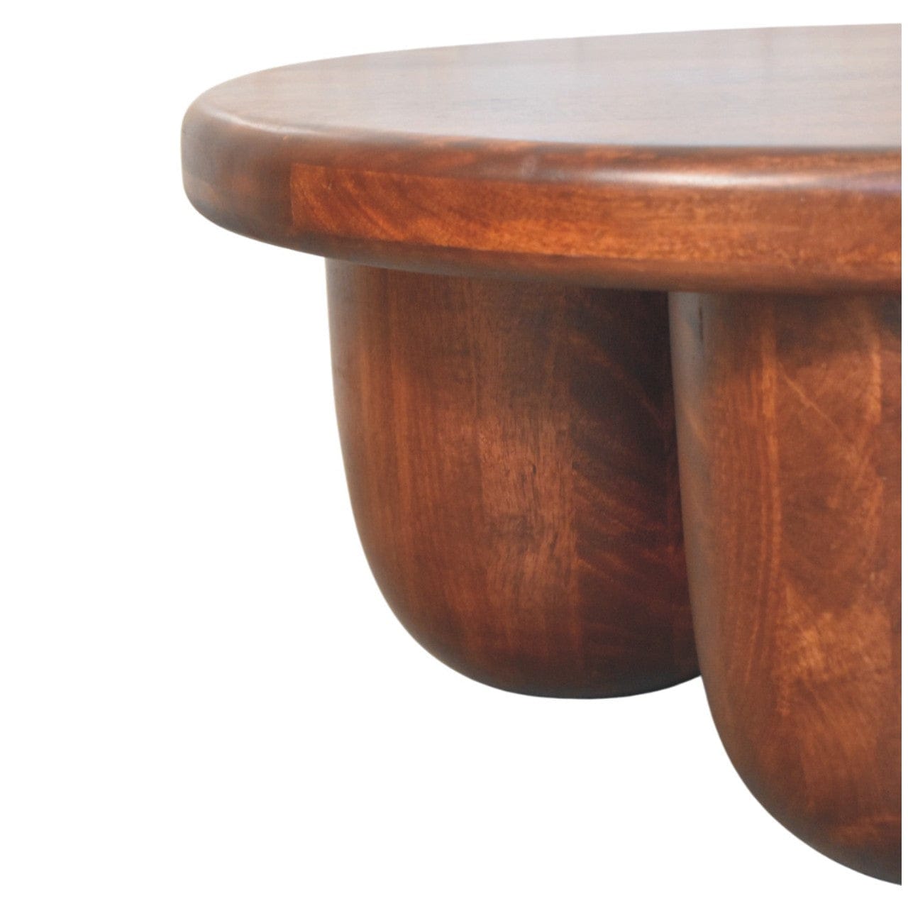 Clara Sculpted Coffee Table - Solid Mango Wood Center Table for Living Room - product view 6 showing handcrafted solid...