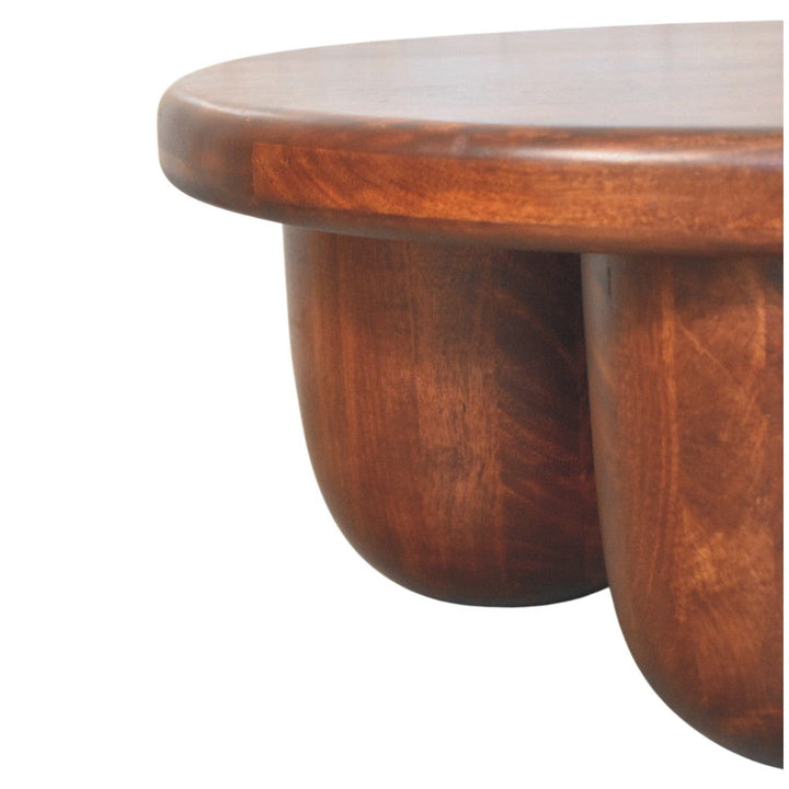 Clara Sculpted Coffee Table - Solid Mango Wood Center Table for Living Room - product view 6 showing handcrafted solid...