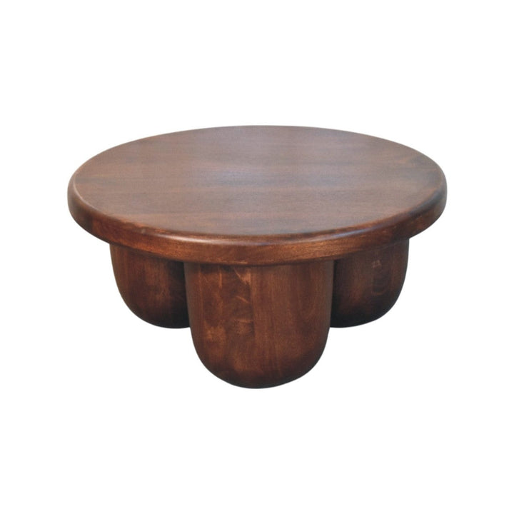 Clara Sculpted Coffee Table - Solid Mango Wood Center Table for Living Room - product view 3 showing handcrafted solid...