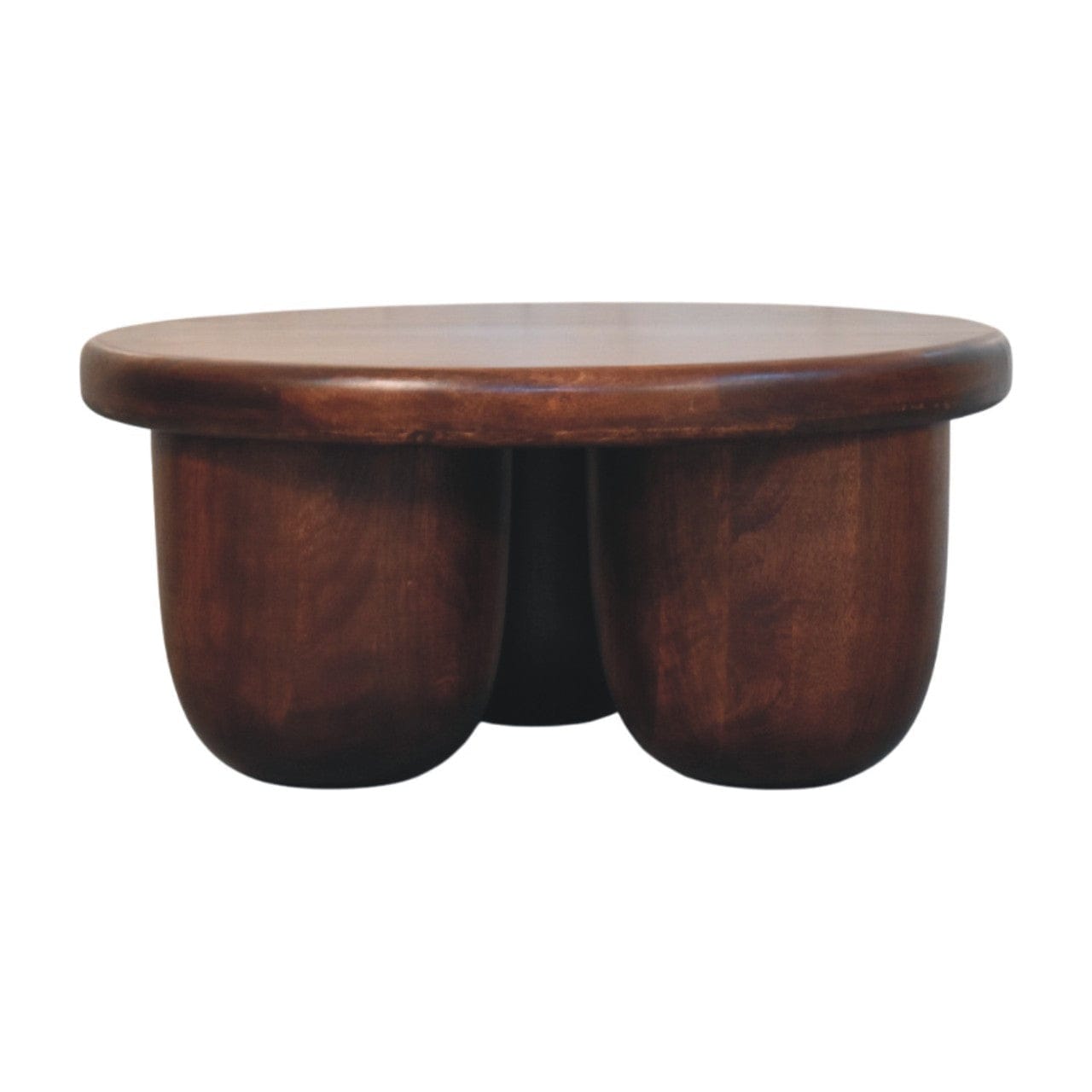 Clara Sculpted Coffee Table - Solid Mango Wood Center Table for Living Room - product view 2 showing handcrafted solid...