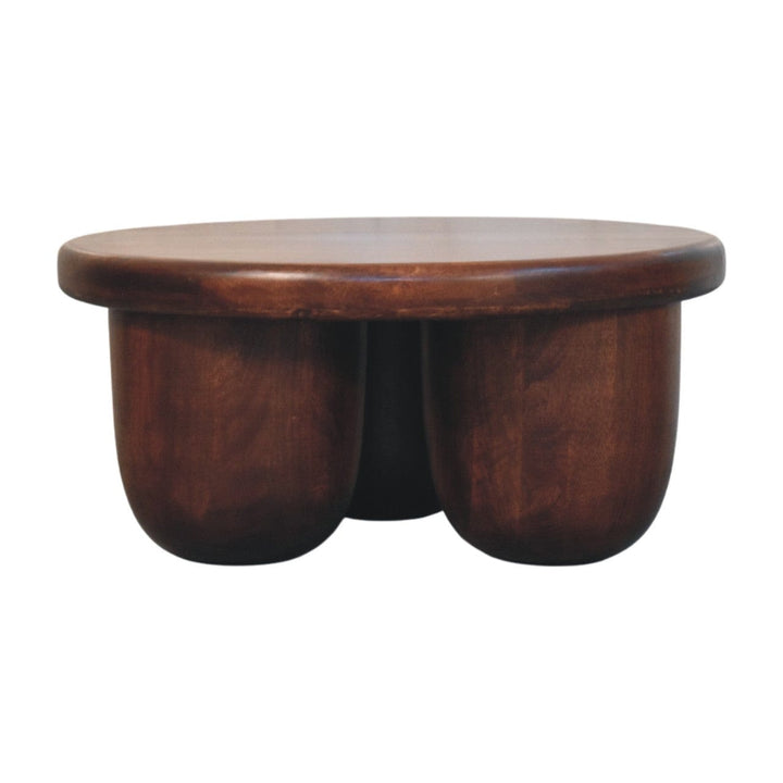 Clara Sculpted Coffee Table - Solid Mango Wood Center Table for Living Room - product view 2 showing handcrafted solid...