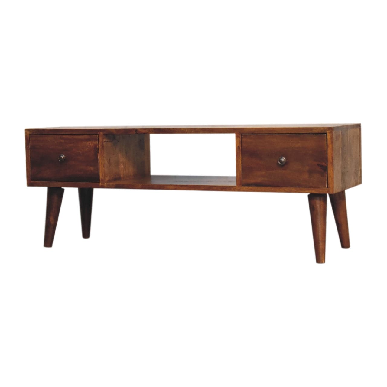 Classic Chestnut Coffee Table - Solid Mango Wood Center Table for Living Room - product view 2 showing handcrafted solid...