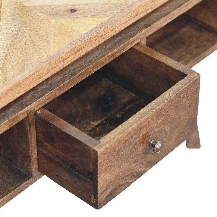 Classic Grey Granary Coffee Table - Solid Mango Wood Center Table for Living Room - product view 5 showing handcrafted...