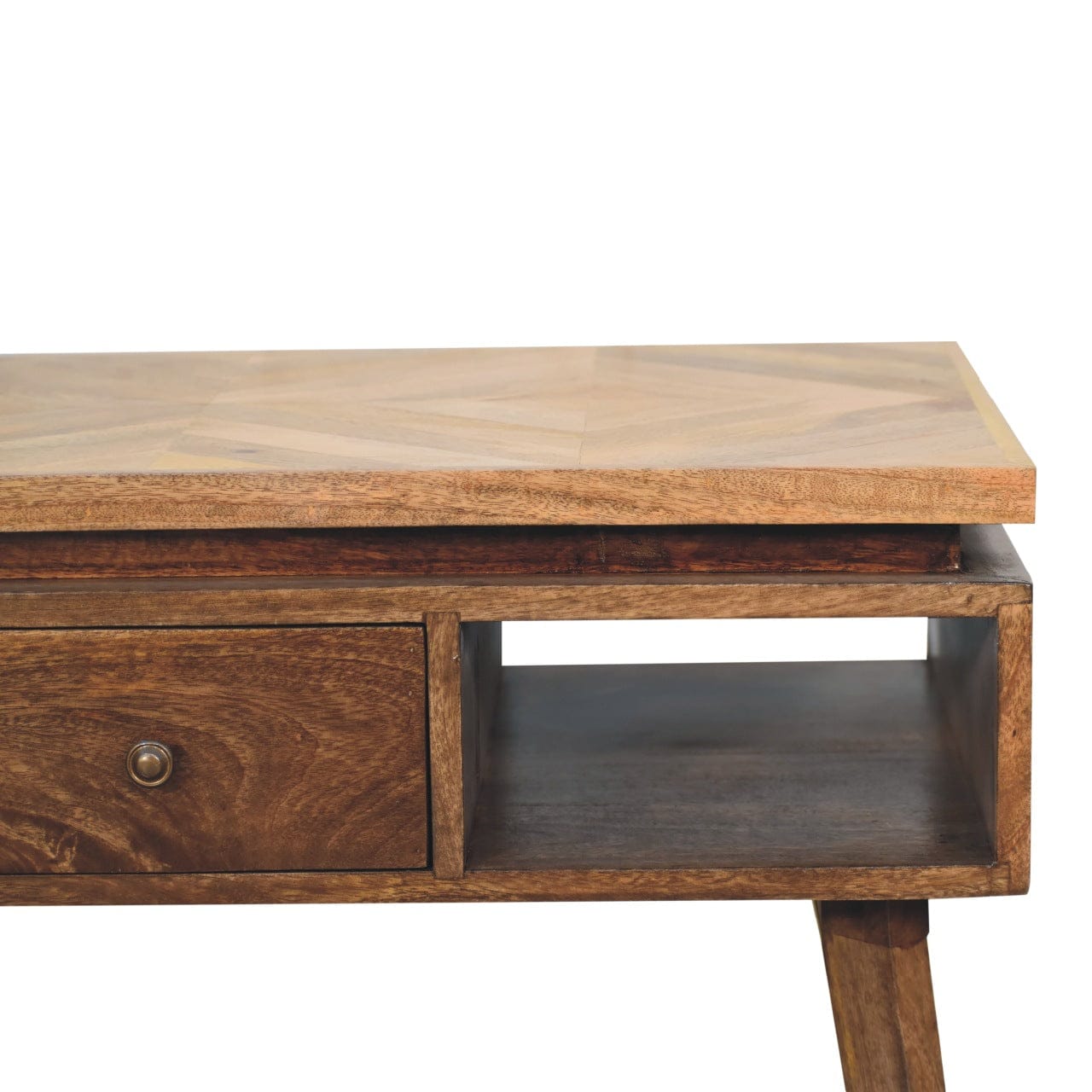 Classic Grey Granary Coffee Table - Solid Mango Wood Center Table for Living Room - product view 4 showing handcrafted...