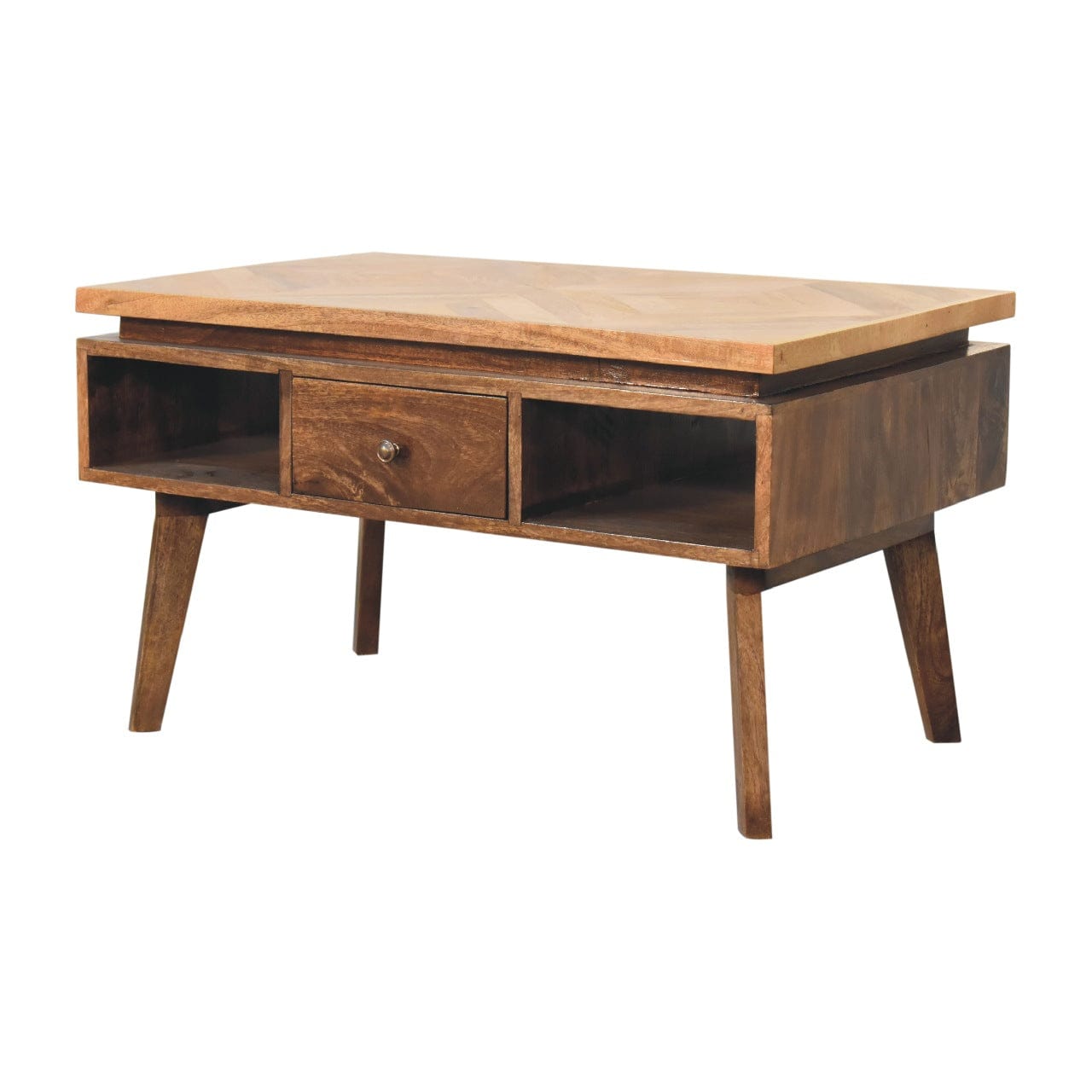 Classic Grey Granary Coffee Table - Solid Mango Wood Center Table for Living Room - product view 3 showing handcrafted...