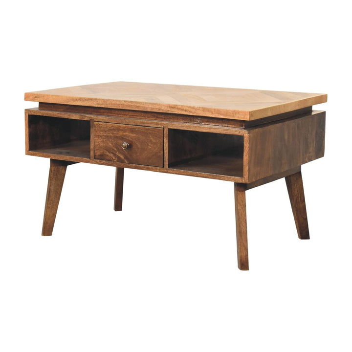 Classic Grey Granary Coffee Table - Solid Mango Wood Center Table for Living Room - product view 3 showing handcrafted...