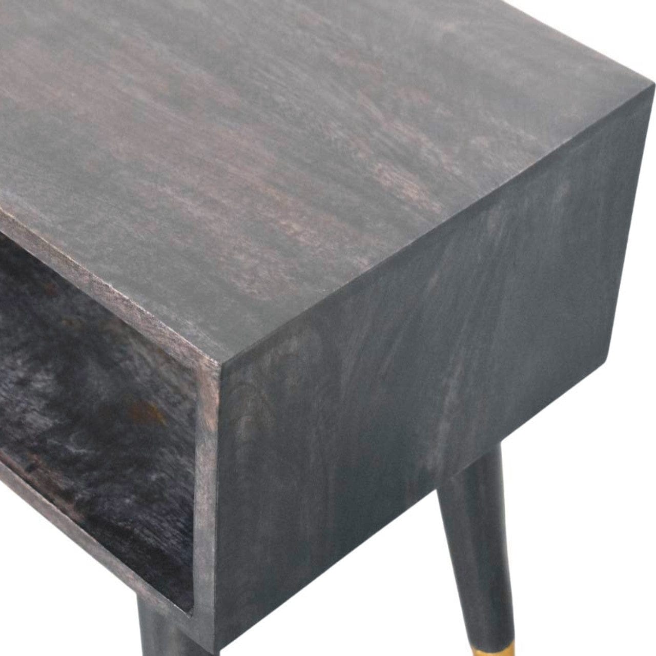 Classic Mid-Century Open Nightstand - Solid Mango Wood Bedside Table for Bedroom - product view 7 showing handcrafted...