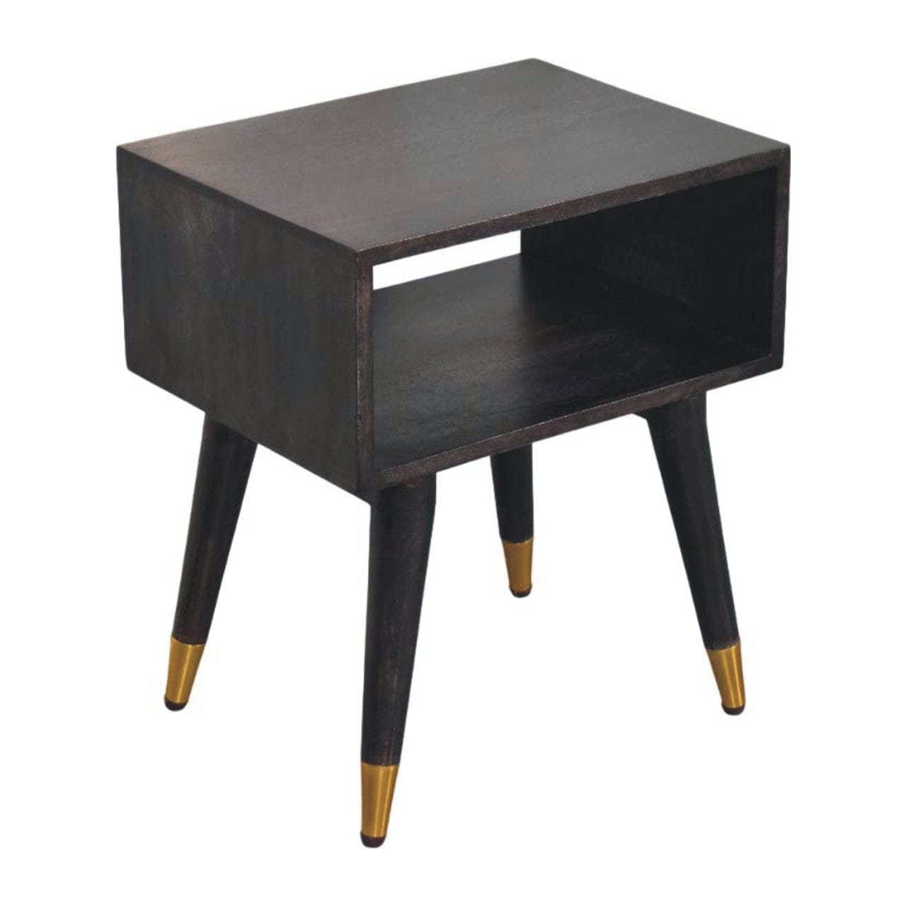 Classic Mid-Century Open Nightstand - Solid Mango Wood Bedside Table for Bedroom - product view 6 showing handcrafted...