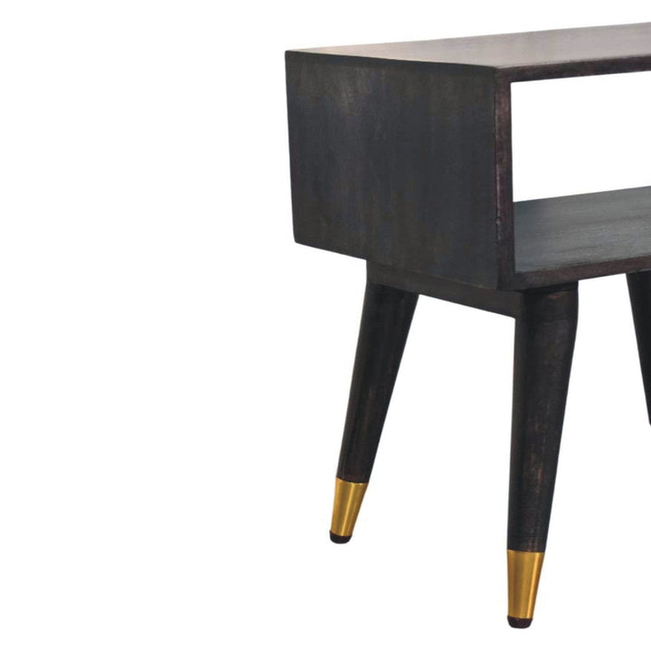 Classic Mid-Century Open Nightstand - Solid Mango Wood Bedside Table for Bedroom - product view 5 showing handcrafted...