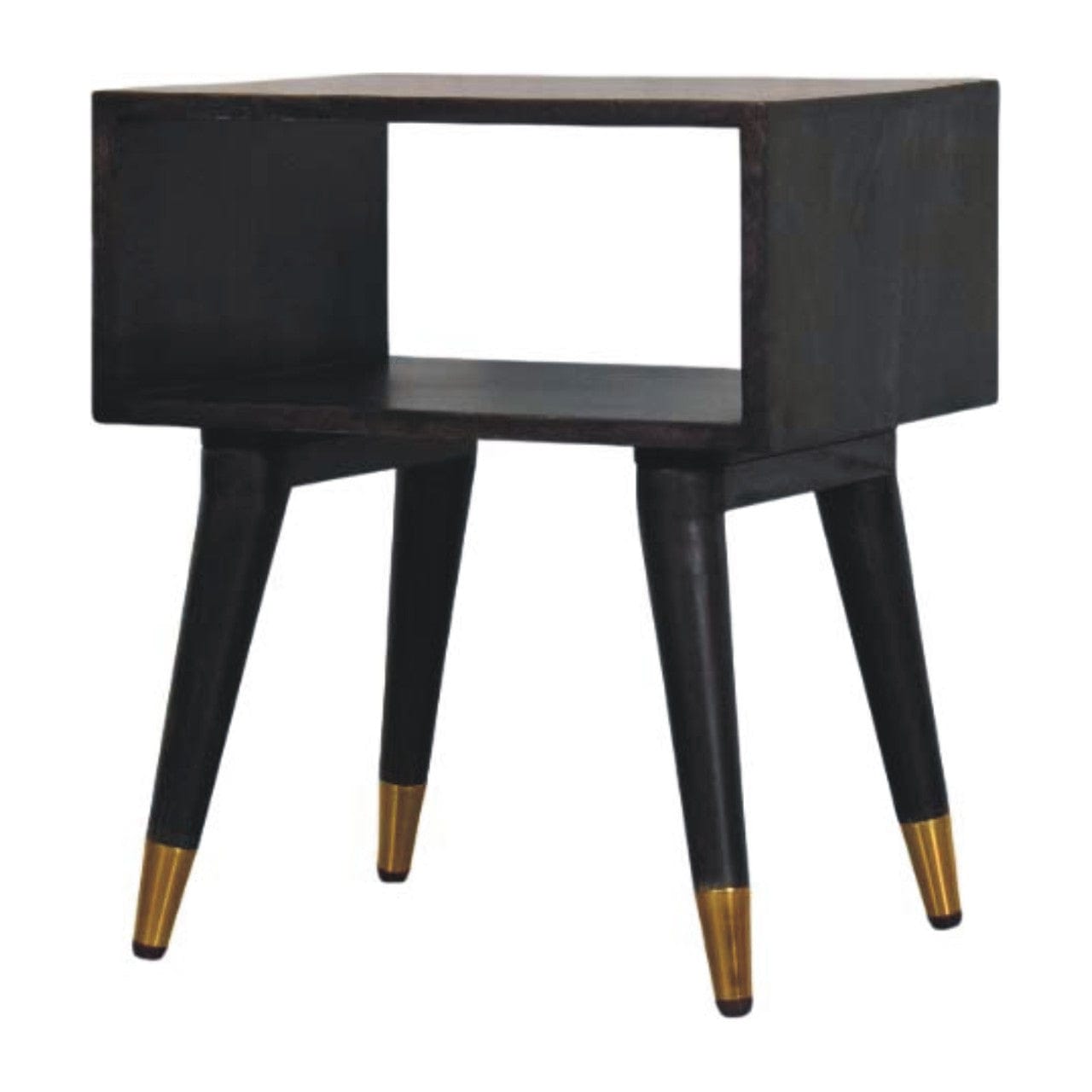 Classic Mid-Century Open Nightstand - Solid Mango Wood Bedside Table for Bedroom - product view 3 showing handcrafted...
