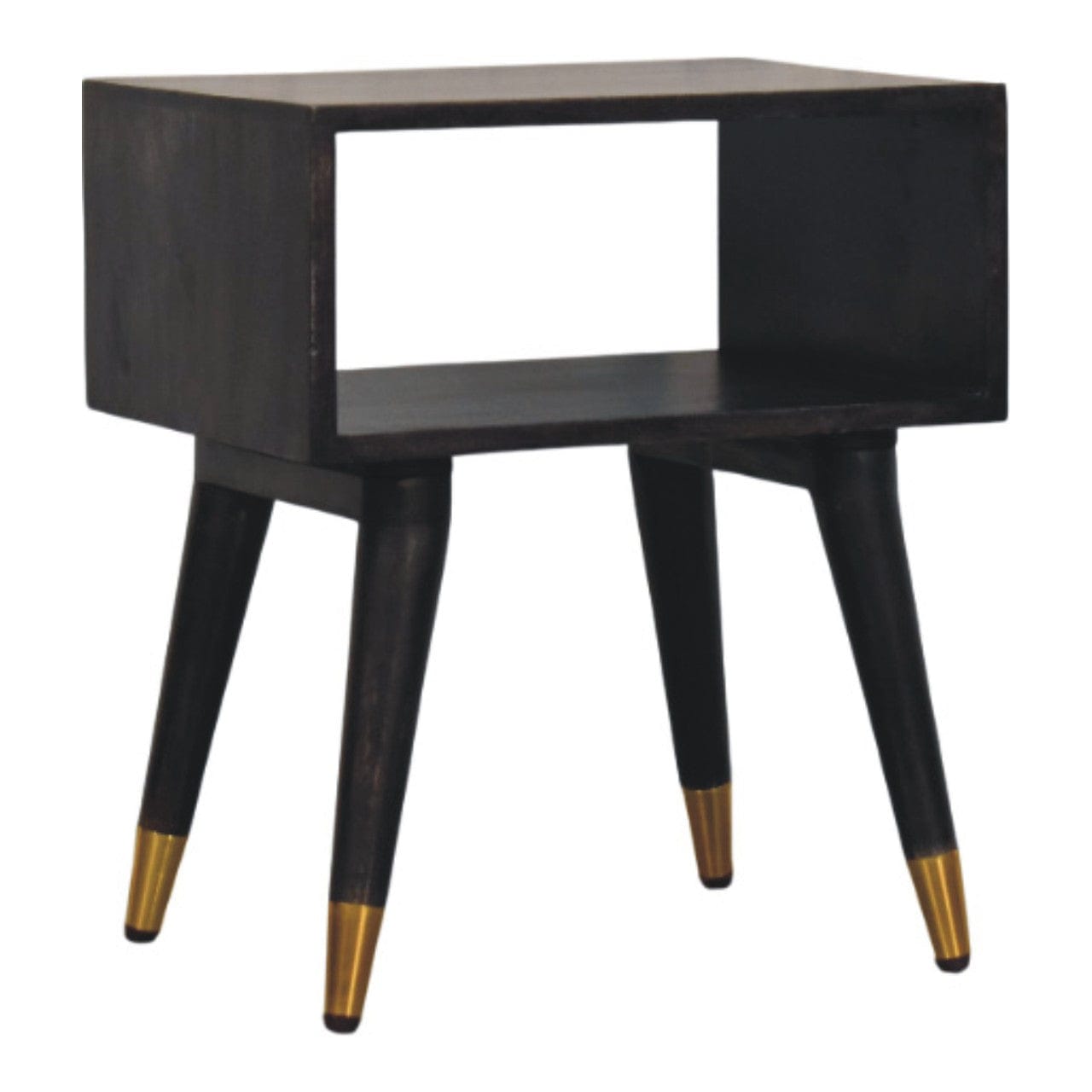 Classic Mid-Century Open Nightstand - Solid Mango Wood Bedside Table for Bedroom - product view 2 showing handcrafted...