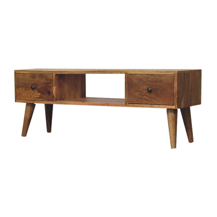 Classic Oak-ish Coffee Table - Solid Mango Wood Center Table for Living Room - product view 3 showing handcrafted solid...