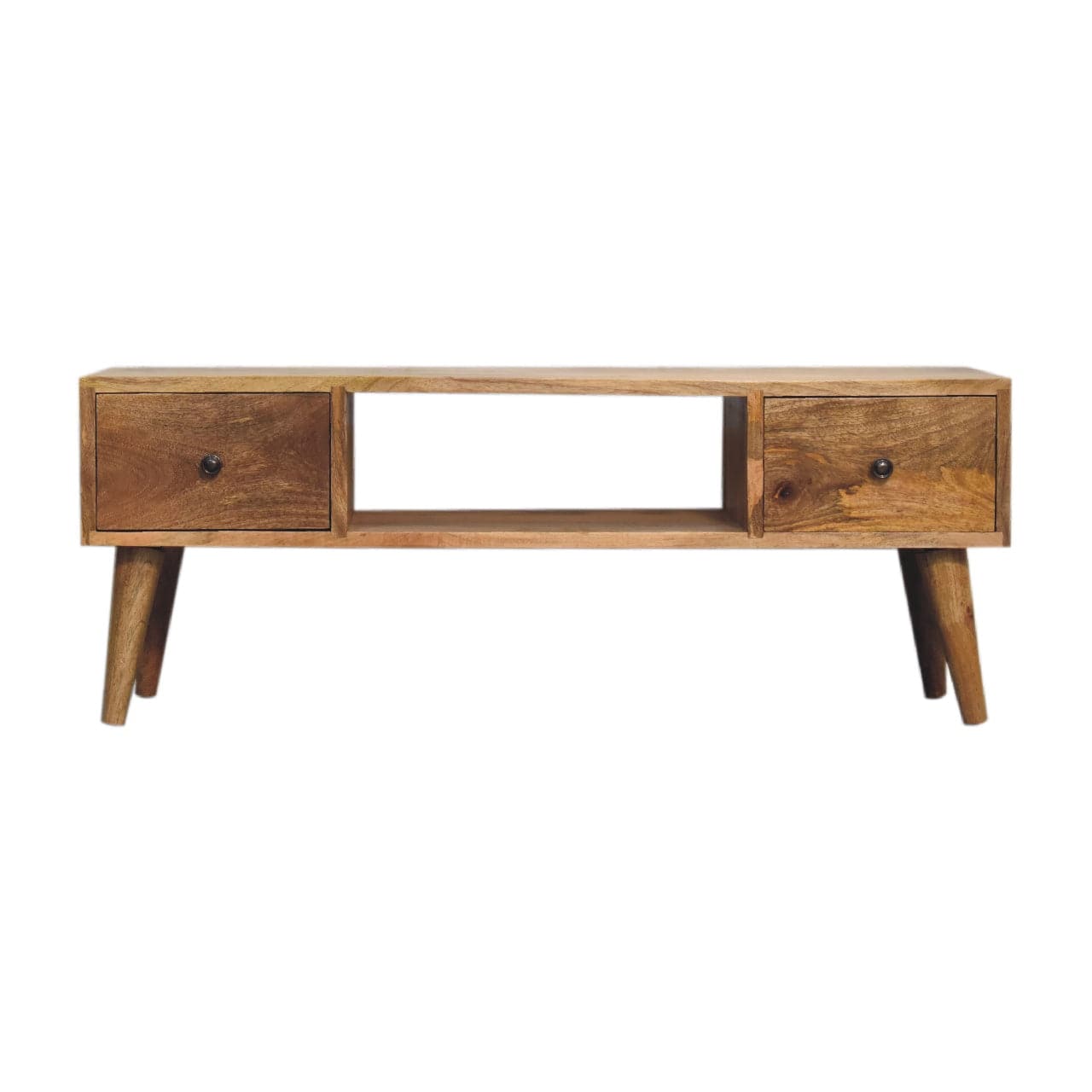 Classic Oak-ish Coffee Table - Solid Mango Wood Center Table for Living Room - main view showing handcrafted solid mango...