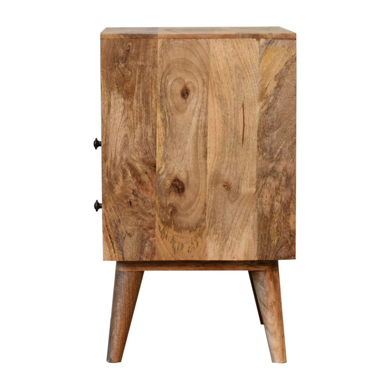Classic Oak-ish Nightstand - Solid Mango Wood Bedside Table for Bedroom - product view 9 showing handcrafted solid mango...