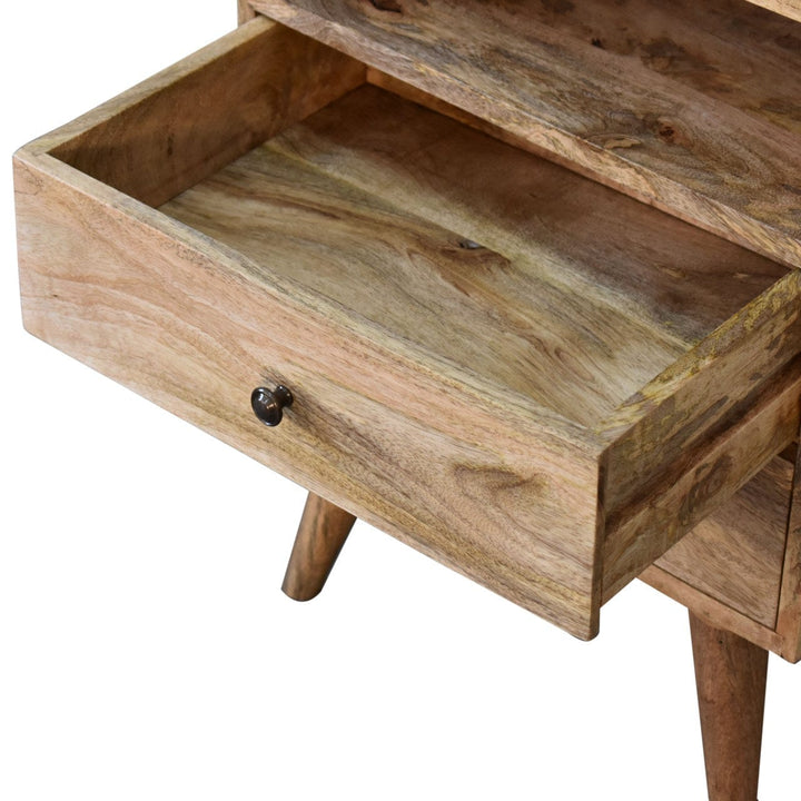 Classic Oak-ish Nightstand - Solid Mango Wood Bedside Table for Bedroom - product view 7 showing handcrafted solid mango...