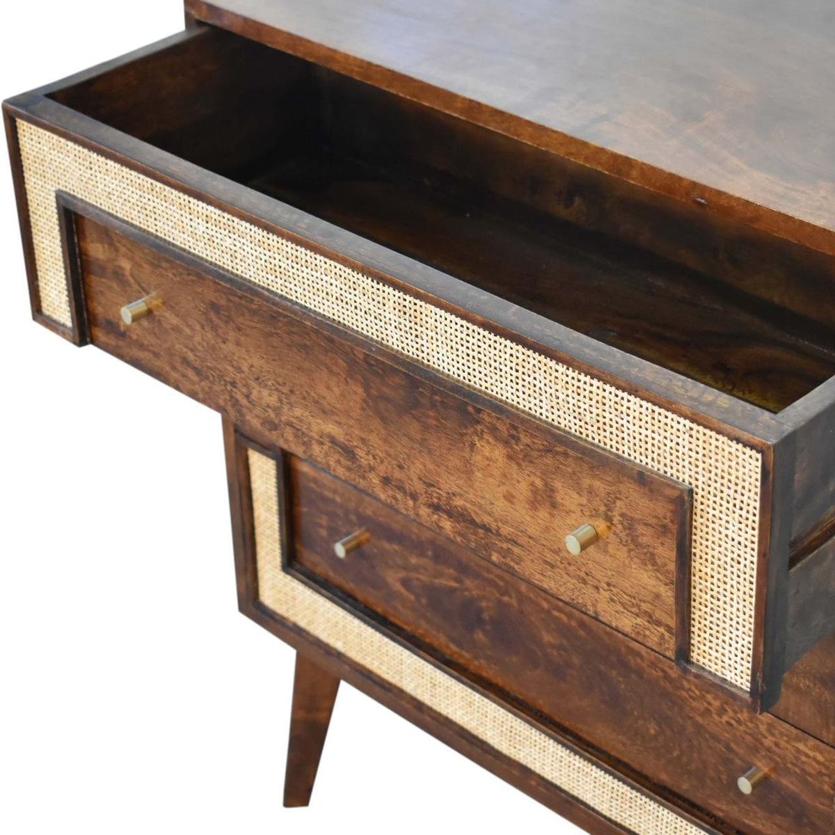 Close-knit Chestnut Dresser - Solid Mango Wood Storage Chest for Bedroom - product view 6 showing handcrafted solid mango...