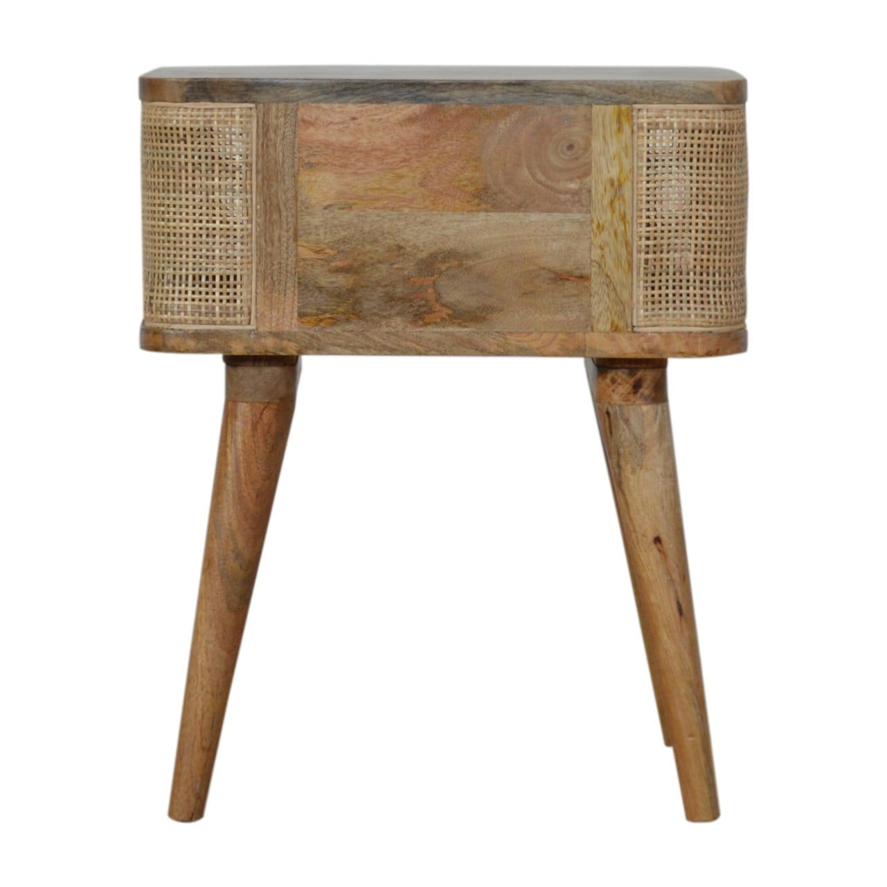 Close-knit Open Slot Nightstand - Solid Mango Wood Bedside Table for Bedroom - product view 8 showing handcrafted solid...
