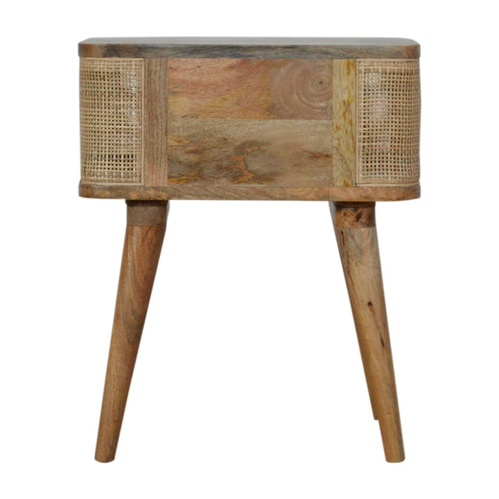 Close-knit Open Slot Nightstand - Solid Mango Wood Bedside Table for Bedroom - product view 8 showing handcrafted solid...