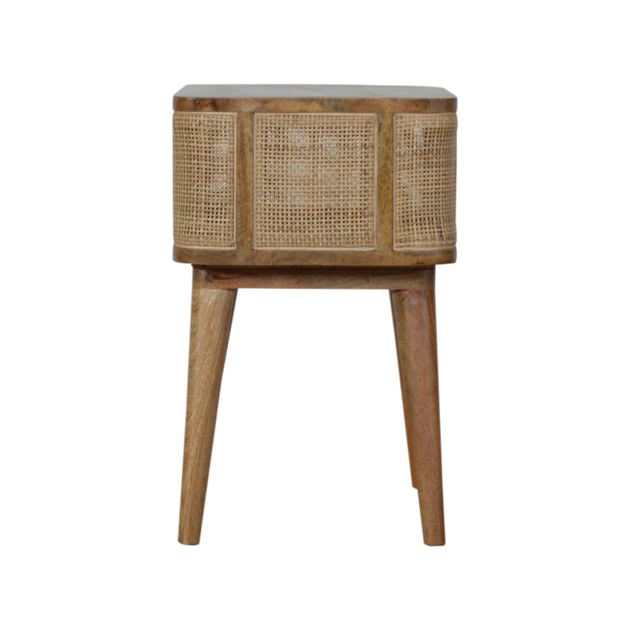 Close-knit Open Slot Nightstand - Solid Mango Wood Bedside Table for Bedroom - product view 7 showing handcrafted solid...