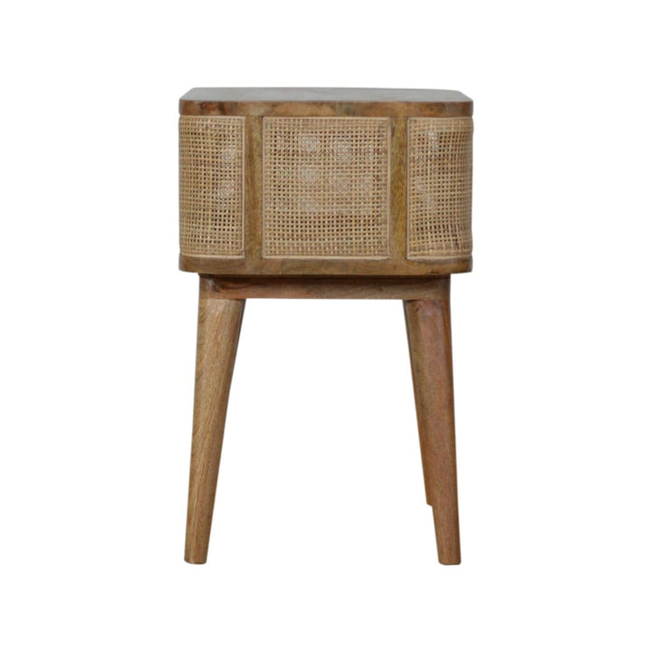 Close-knit Open Slot Nightstand - Solid Mango Wood Bedside Table for Bedroom - product view 7 showing handcrafted solid...