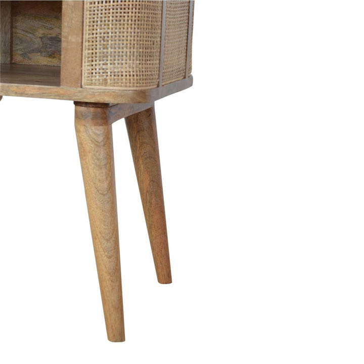 Close-knit Open Slot Nightstand - Solid Mango Wood Bedside Table for Bedroom - product view 6 showing handcrafted solid...
