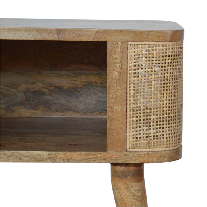 Close-knit Open Slot Nightstand - Solid Mango Wood Bedside Table for Bedroom - product view 4 showing handcrafted solid...