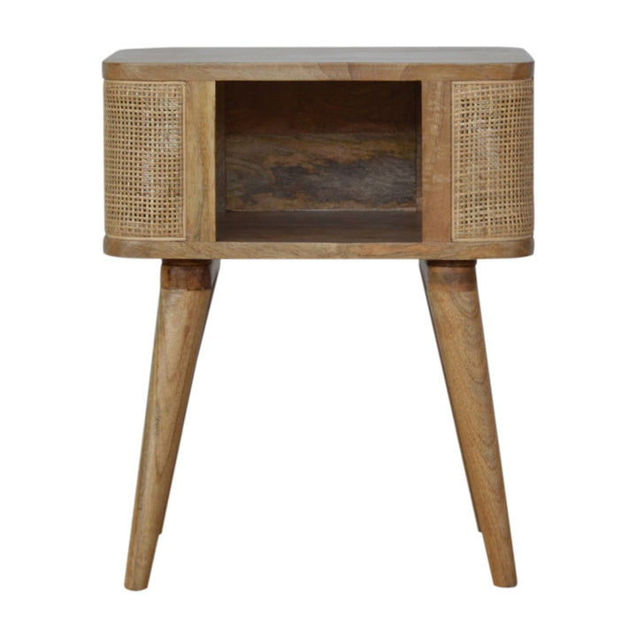 Close-knit Open Slot Nightstand - Solid Mango Wood Bedside Table for Bedroom - main view showing handcrafted solid mango...
