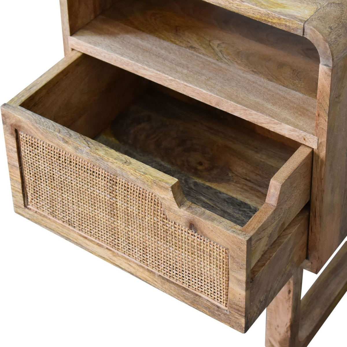 Close-knit Tallin Nightstand - Solid Mango Wood Bedside Table for Bedroom - product view 6 showing handcrafted solid...