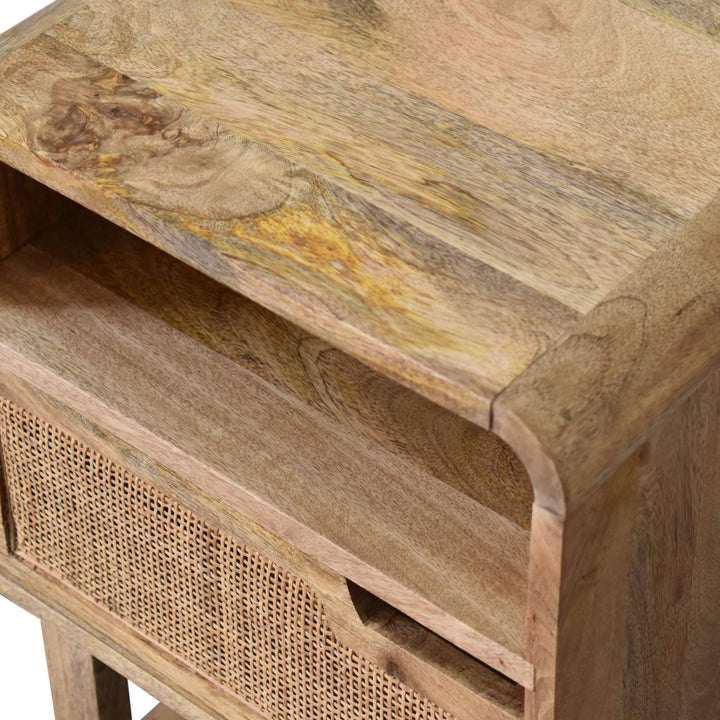 Close-knit Tallin Nightstand - Solid Mango Wood Bedside Table for Bedroom - product view 5 showing handcrafted solid...