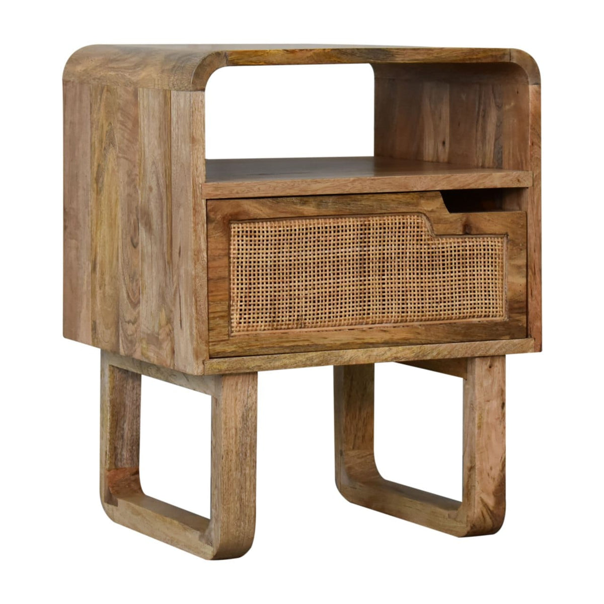 Close-knit Tallin Nightstand - Solid Mango Wood Bedside Table for Bedroom - product view 3 showing handcrafted solid...