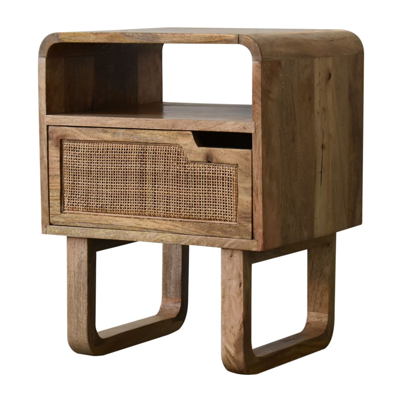 Close-knit Tallin Nightstand - Solid Mango Wood Bedside Table for Bedroom - product view 2 showing handcrafted solid...