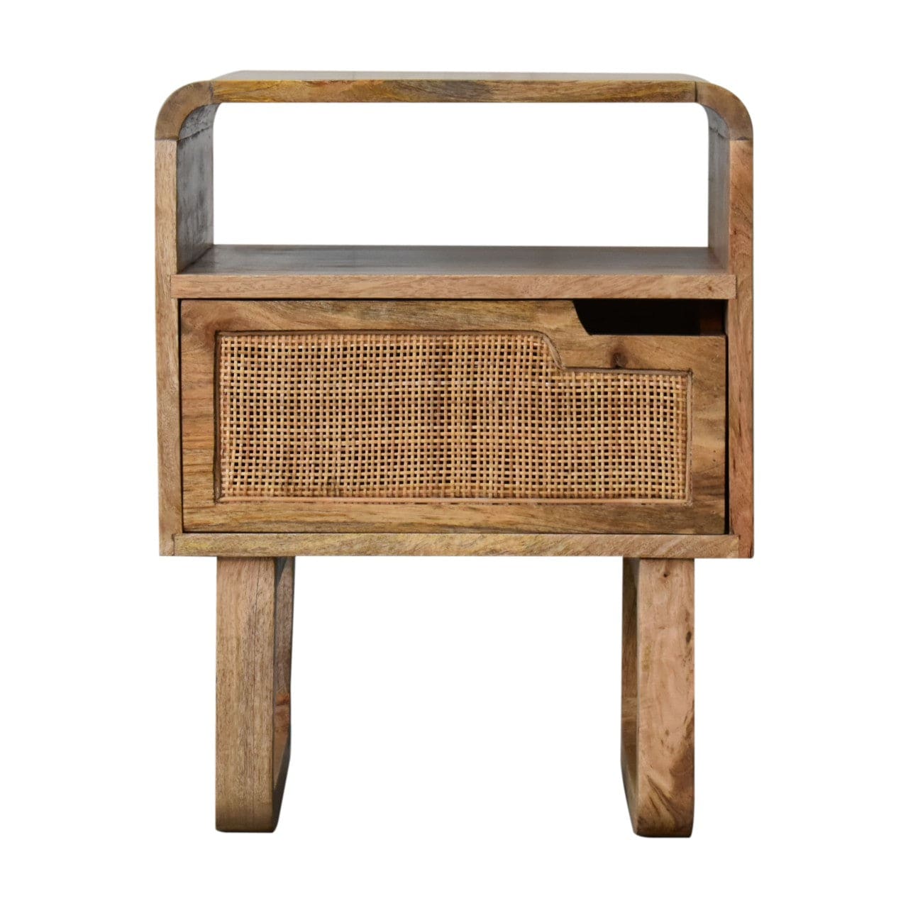 Close-knit Tallin Nightstand - Solid Mango Wood Bedside Table for Bedroom - main view showing handcrafted solid mango...