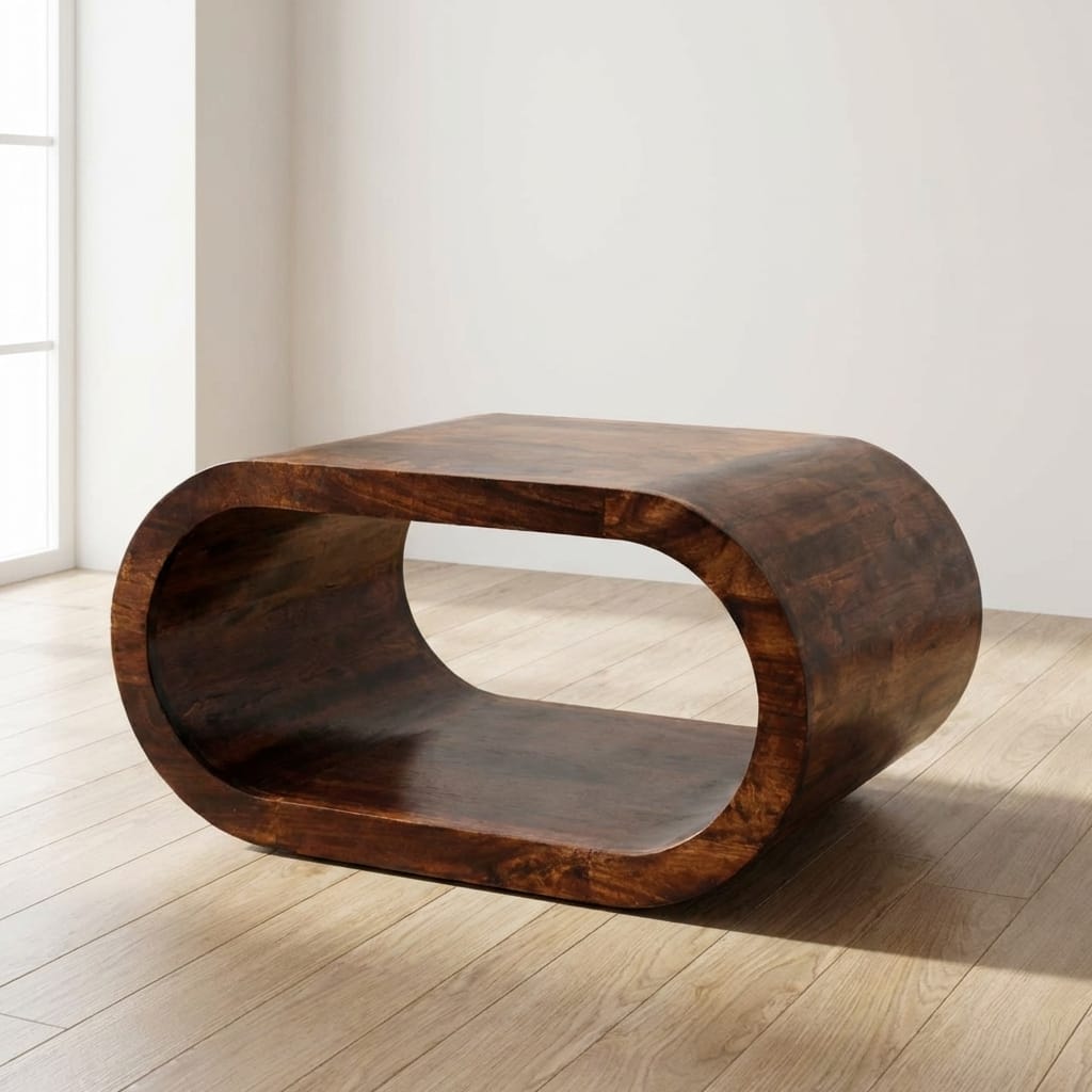 Amaya California Walnut Coffee Table - Solid Mango Wood Center Table for Living Room - main view showing handcrafted...