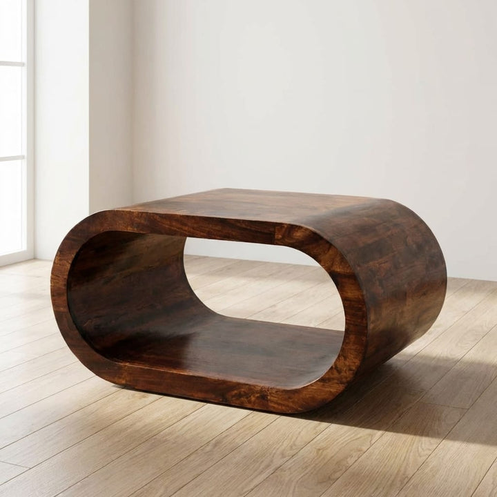 Amaya California Walnut Coffee Table - Solid Mango Wood Center Table for Living Room - main view showing handcrafted...