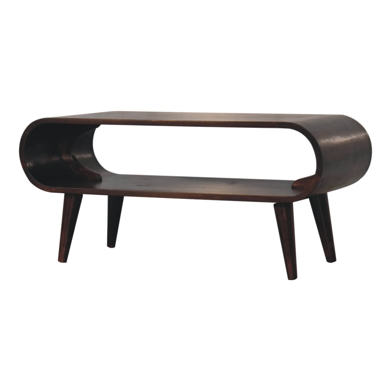Amaya Light Walnut Coffee Table - Solid Mango Wood Center Table for Living Room - product view 4 showing handcrafted...