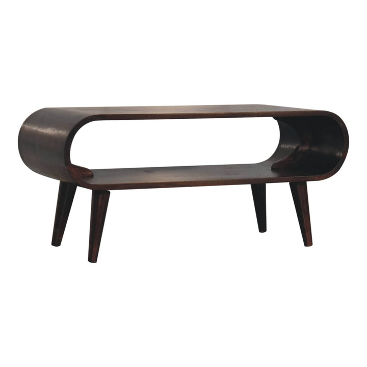 Amaya Light Walnut Coffee Table - Solid Mango Wood Center Table for Living Room - product view 3 showing handcrafted...