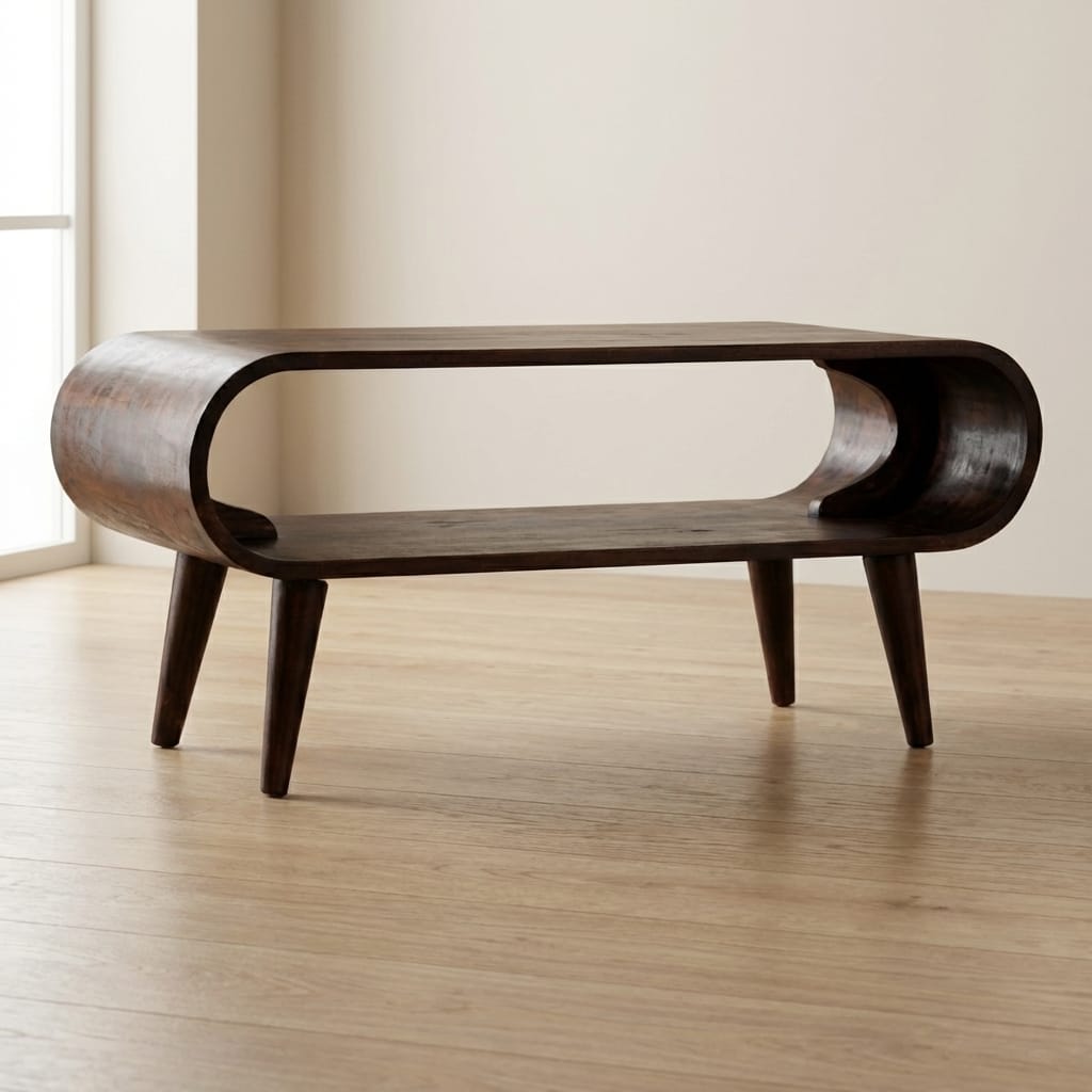 Amaya Light Walnut Coffee Table - Solid Mango Wood Center Table for Living Room - main view showing handcrafted solid...