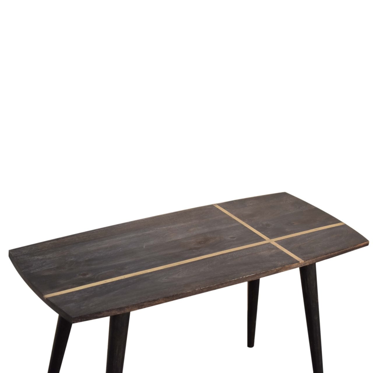 Ash Black Brass Inlay Coffee Table - Solid Mango Wood Center Table for Living Room - product view 6 showing handcrafted...