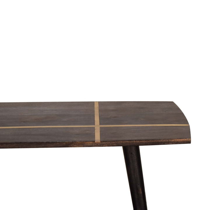 Ash Black Brass Inlay Coffee Table - Solid Mango Wood Center Table for Living Room - product view 5 showing handcrafted...