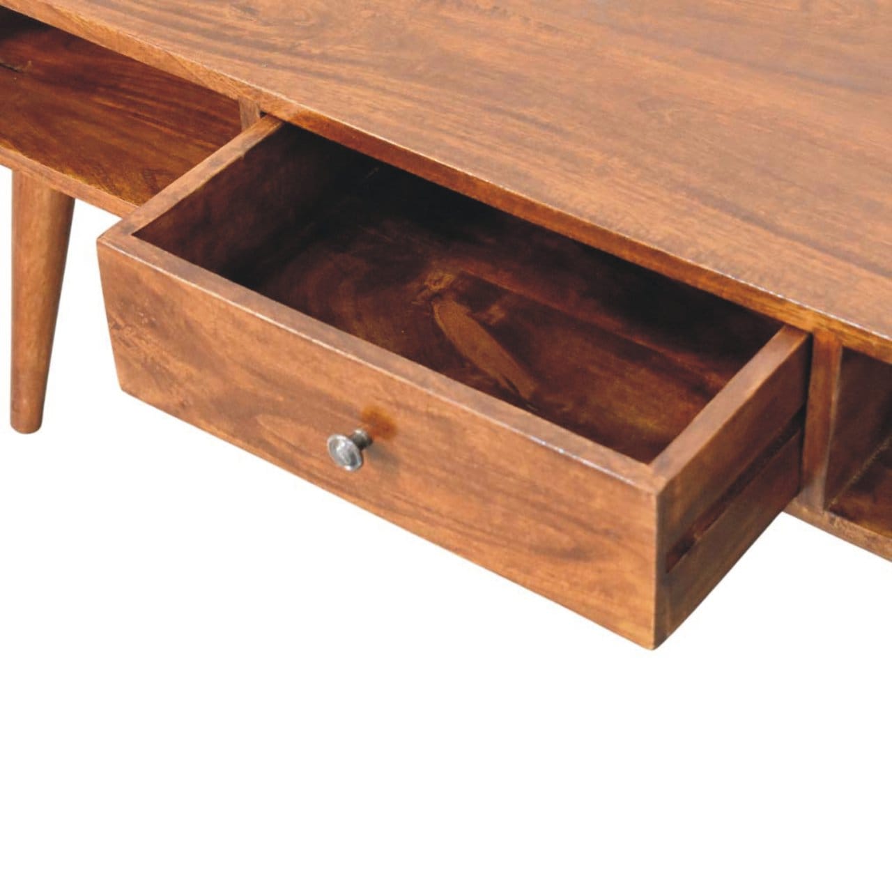 Avora 2 Drawer Chestnut Coffee Table - Solid Mango Wood Center Table for Living Room - product view 6 showing handcrafted...