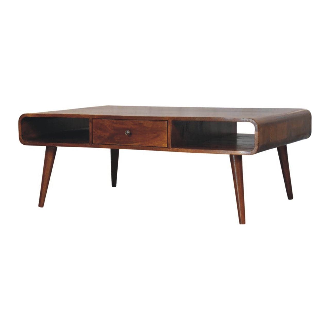 Avora 2 Drawer Chestnut Coffee Table - Solid Mango Wood Center Table for Living Room - product view 3 showing handcrafted...