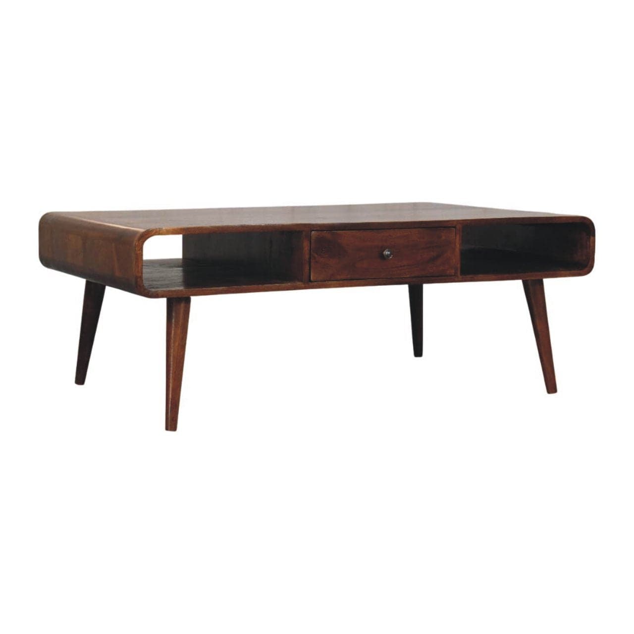 Avora 2 Drawer Chestnut Coffee Table - Solid Mango Wood Center Table for Living Room - product view 2 showing handcrafted...