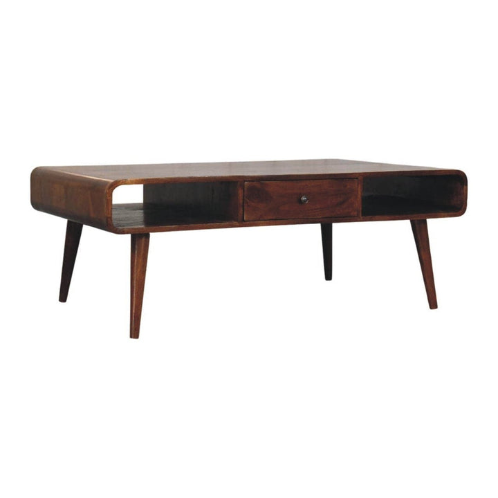 Avora 2 Drawer Chestnut Coffee Table - Solid Mango Wood Center Table for Living Room - product view 2 showing handcrafted...