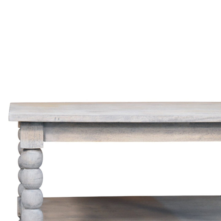 Barclay Acid Wash Coffee Table - Solid Mango Wood Center Table for Living Room - product view 4 showing handcrafted solid...