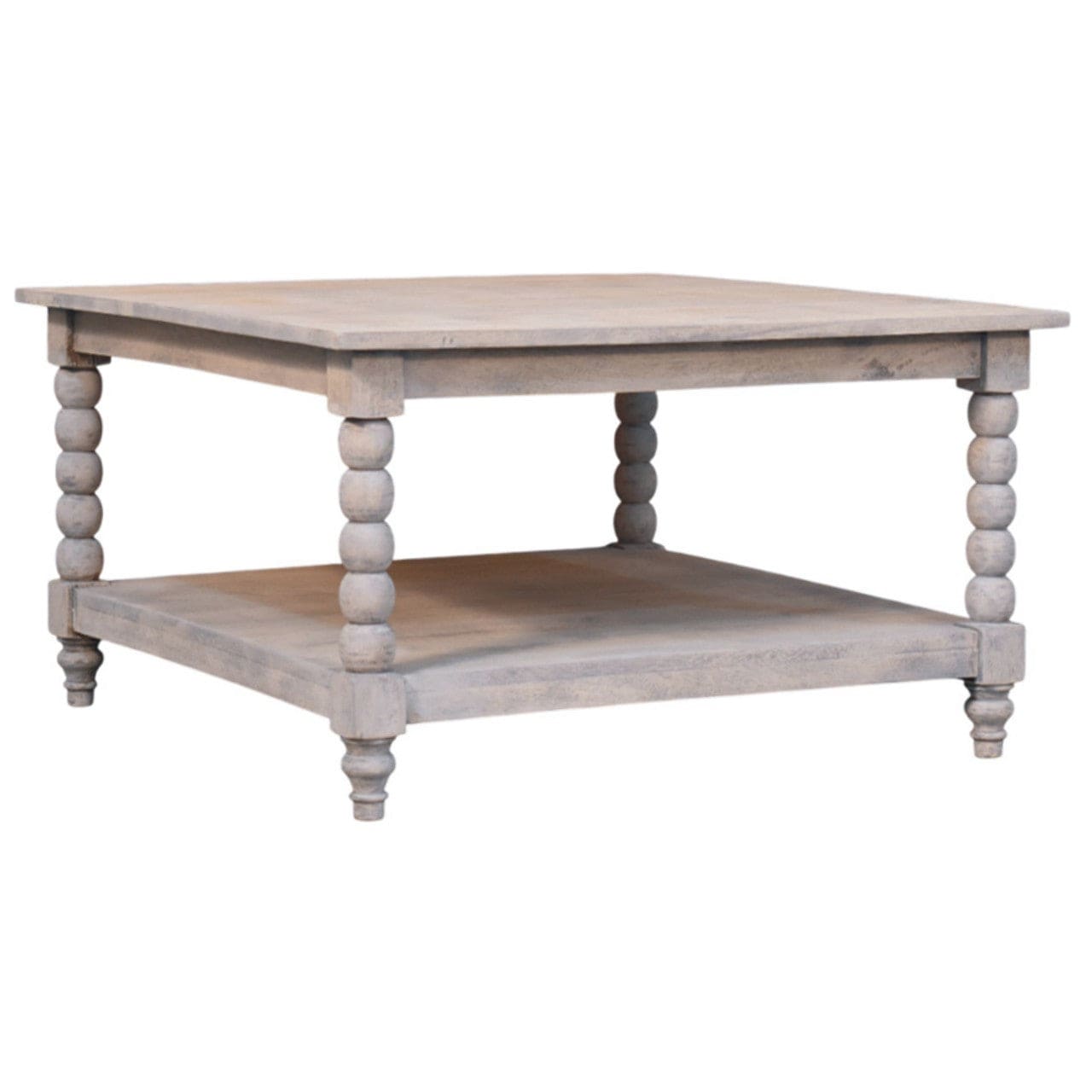 Barclay Acid Wash Coffee Table - Solid Mango Wood Center Table for Living Room - product view 3 showing handcrafted solid...