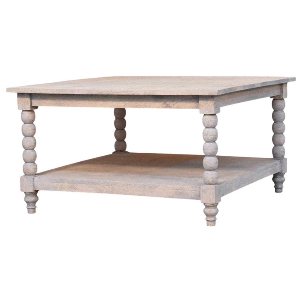Barclay Acid Wash Coffee Table - Solid Mango Wood Center Table for Living Room - product view 2 showing handcrafted solid...