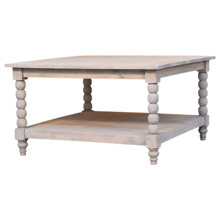 Barclay Acid Wash Coffee Table - Solid Mango Wood Center Table for Living Room - product view 2 showing handcrafted solid...