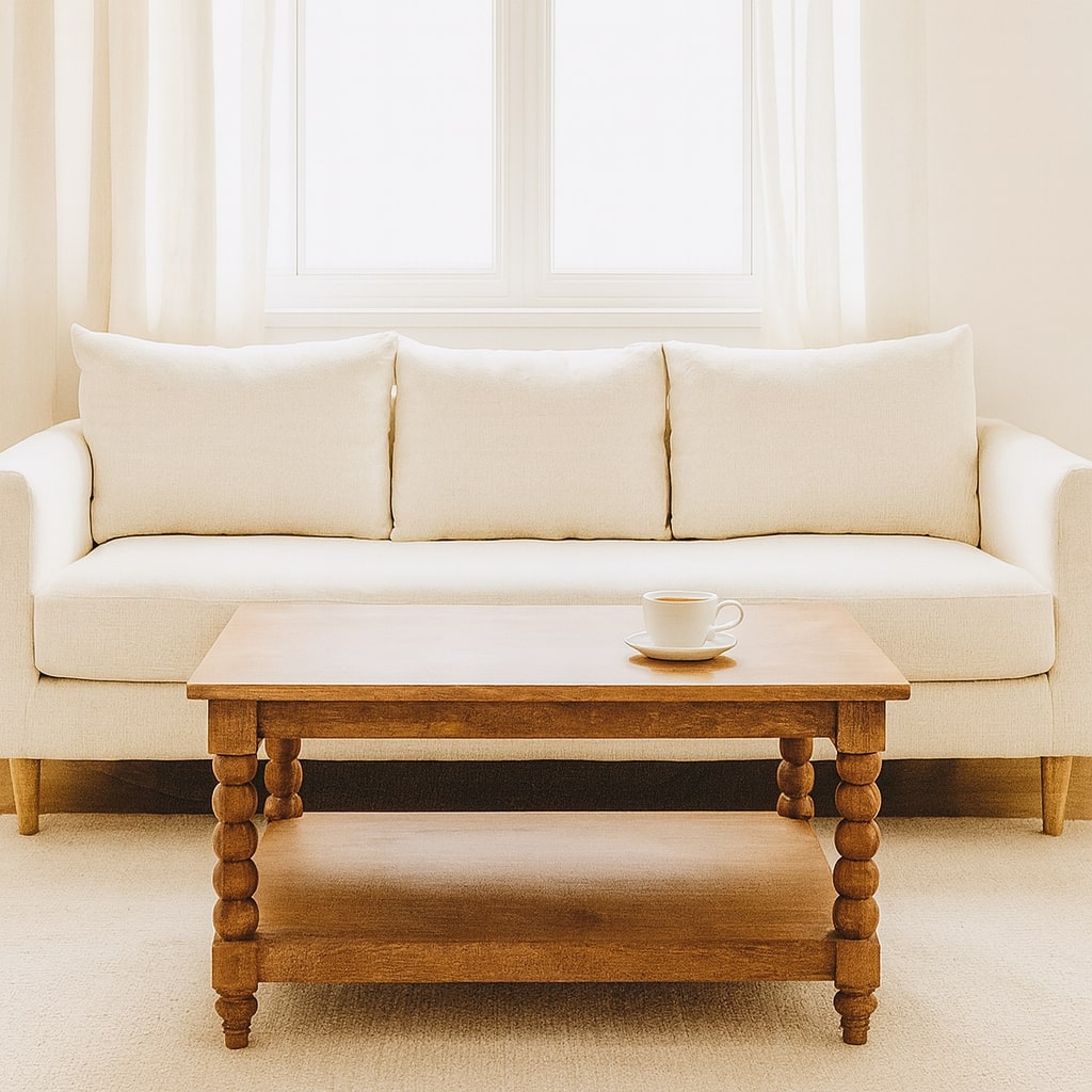 Barclay Teak Coffee Table - Solid Mango Wood Center Table for Living Room - product view 8 showing handcrafted solid...