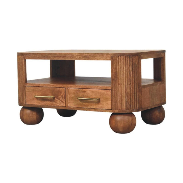 Briarwood Fluted Coffee Table - Solid Mango Wood Center Table for Living Room - product view 3 showing handcrafted solid...